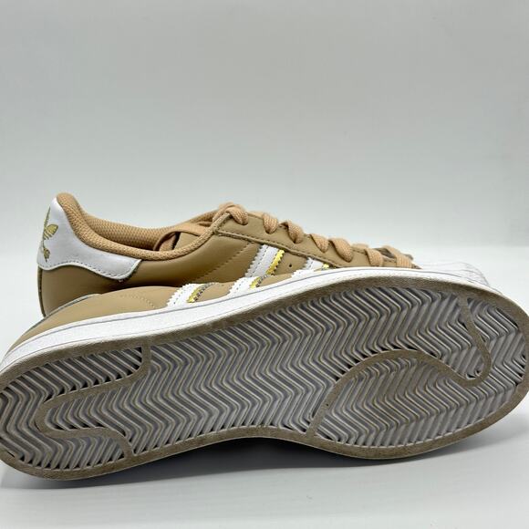 ADIDAS Superstar Sneakers Shell Toes Pale Nude Metallic Gold Cloud White Sz 9 - Picture 6 of 8